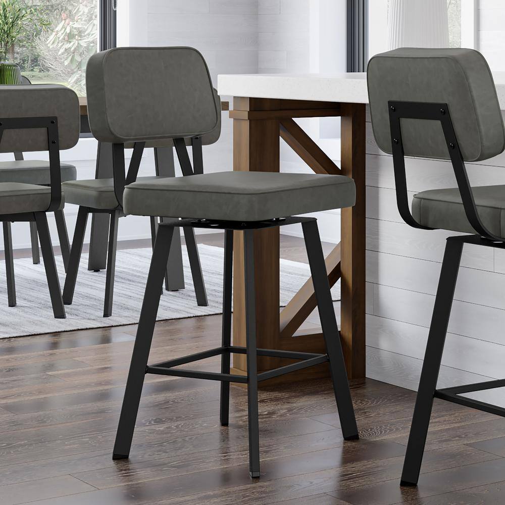 Clarkson 43'' Gray Leather & Metal Industrial Swivel Barstool