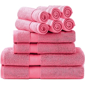 10 Piece Pink Cotton Bath Towel Set (2 Bath Towels, 2 Hand Towels and 6 Washcloths)