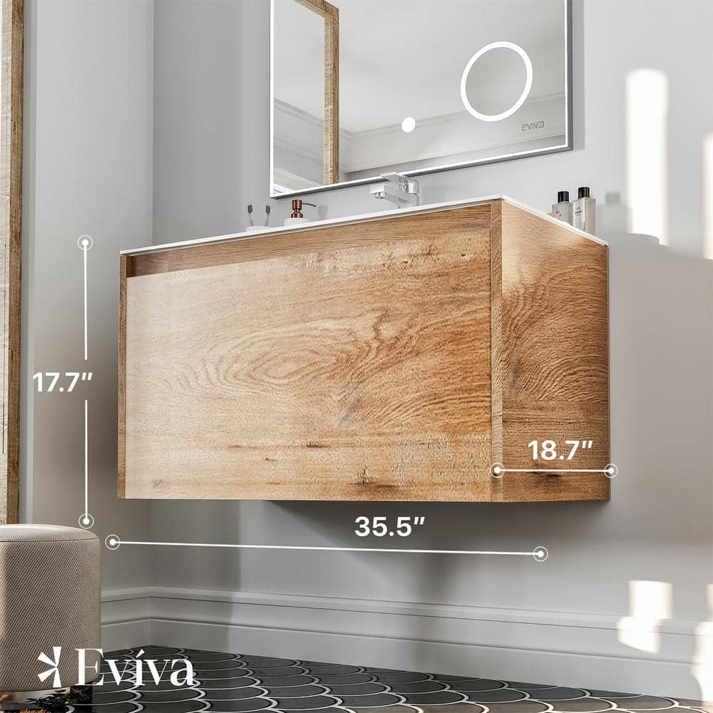 Madeira 36" Oak Wall Mount Vanity with White Acrylic Sink