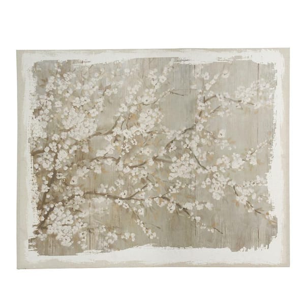 Gray and White Matte Traditional Style Large Cherry Blossom Canvas Unframed Wall Art Print, 60 in. x 1.5 in. x 48 in.