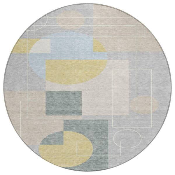 Chantille Machine Washable Indoor/Outdoor Abstract ACN2500 Silver 8 ft. x 8 ft. Round Rug