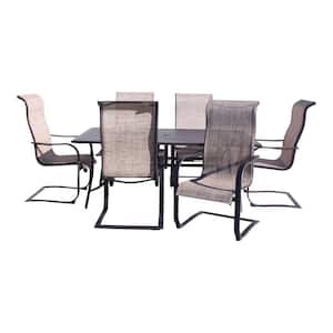 Santa Fe 7-Piece Aluminum Outdoor Dining Set in Java with 72 in. Rectangle Table and 6 Spring Sling Chairs