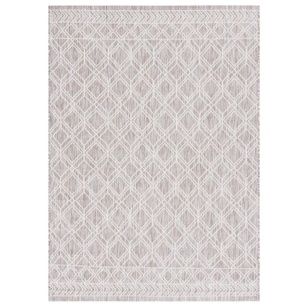 SAFAVIEH Courtyard Ivory/Beige Gray 8 ft. x 10 ft. Border Trellis Indoor/Outdoor Area Rug