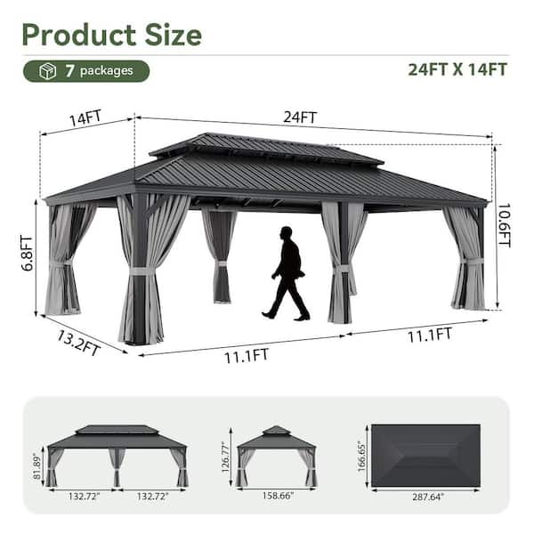 Sizzim 24 ft. x 14 ft. Outdoor Double Roof Hardtop Gazebo with