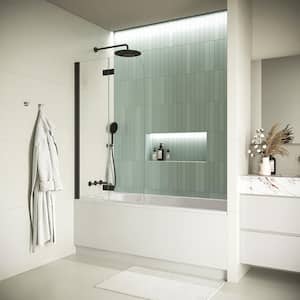 Wylie 34 in. W x 58 in. H Pivot Bathtub Door, Crystal Tech Treated 1/4 in. Tempered Clear Glass, Matte Black Hardware