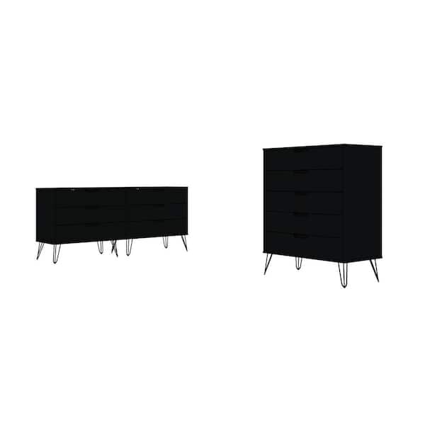 Manhattan Comfort Rockefeller 5-Drawer and 6-Drawer Black Dresser Set