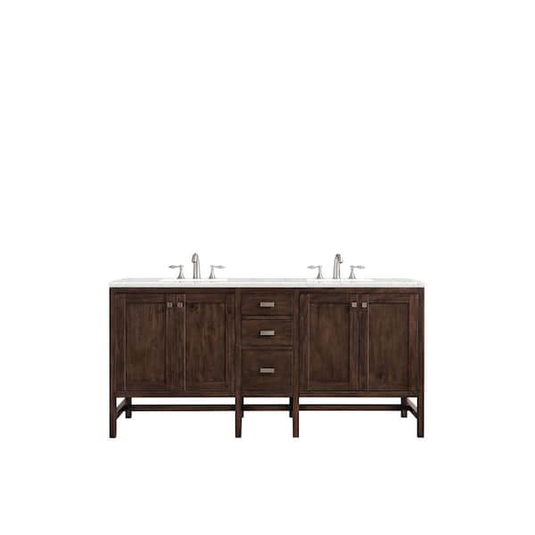 James Martin Vanities Addison 72 in. W x 23.5 in.D x 35.5 in. H Double Bath Vanity in Mid Century Acacia w/Quartz Top in Eternal Jasmine Pearl