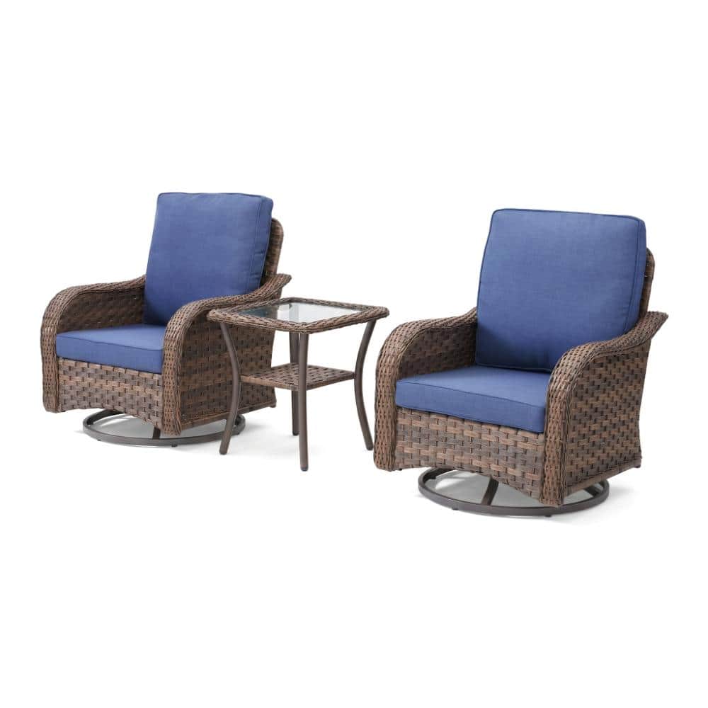 3-Piece Wicker Patio Conversation Set with Blue Cushions, Waterproof price history on PriceWatchPro