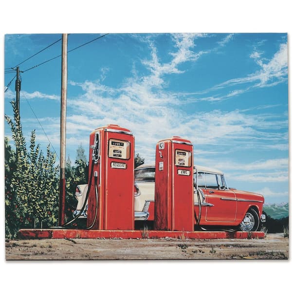23.5 in. x 29.5 in. Georg Huber Red Gas Pump Canvas Decorative Sign