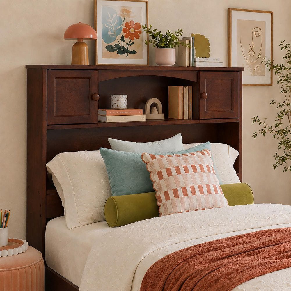 Denver Walnut Brown Wood Twin Bookcase Headboard price history on PriceWatchPro