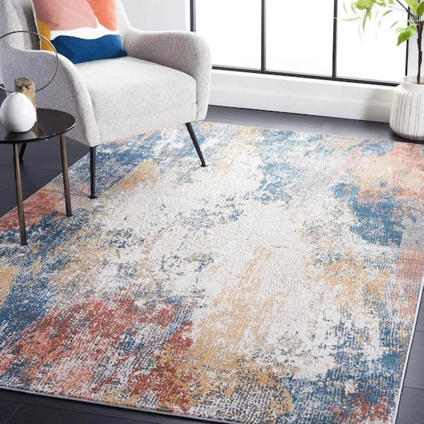 Vogue 8 ft. x 10 ft. Ivory/Blue Rust Distressed Marble Abstract Area Rug