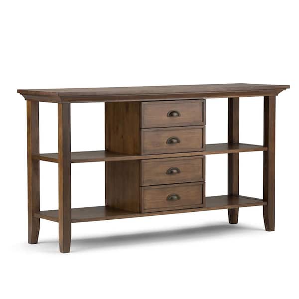 Simpli Home Redmond Solid Wood 54 in. Wide Transitional Console Sofa Table in Rustic Natural Aged Brown
