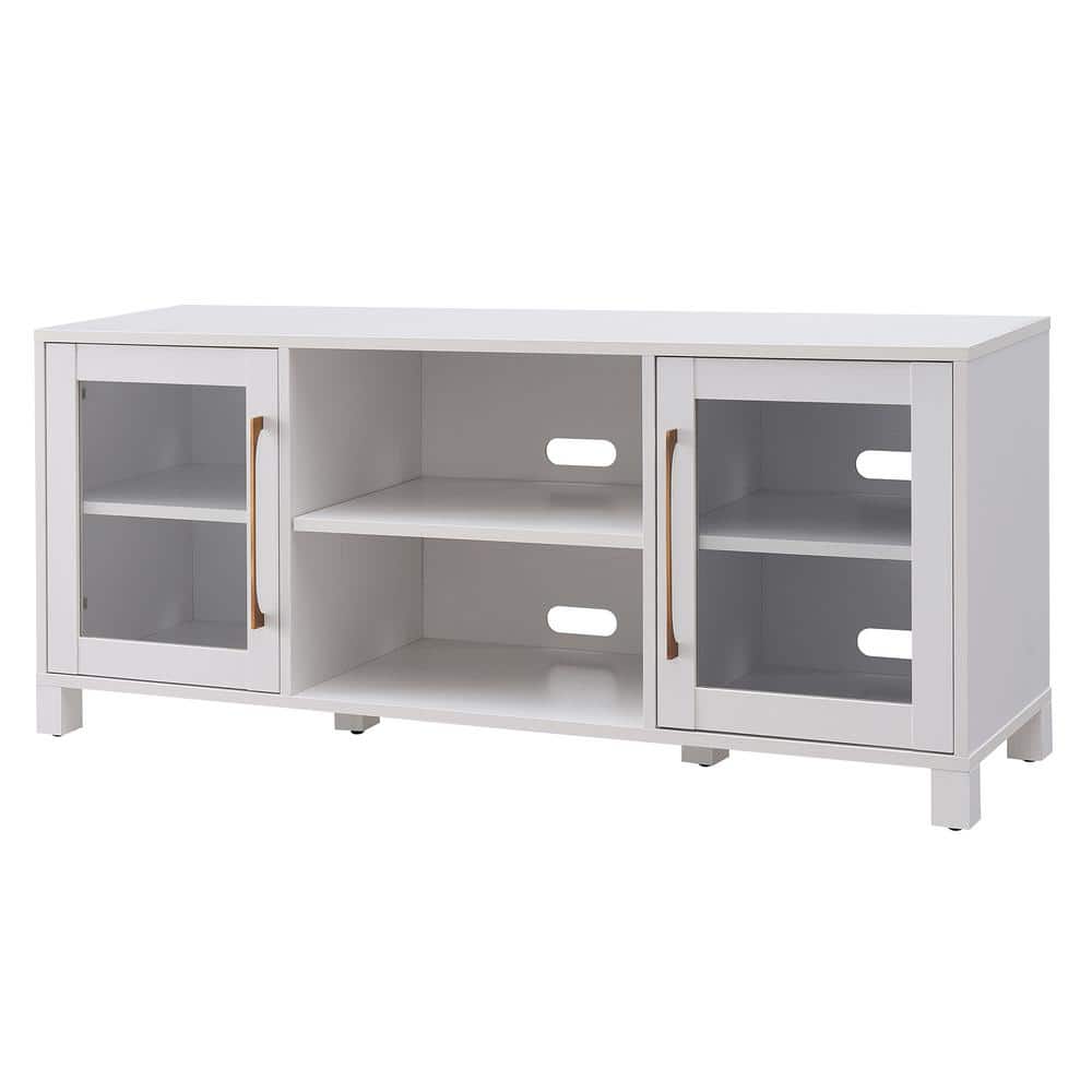 Quincy 58" White TV Stand with Glass Doors