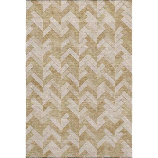 Mayfield Premium Machine Washable Abstract AMF2297 Wheat 5 ft. x 7 ft. 6 in. Area Rug