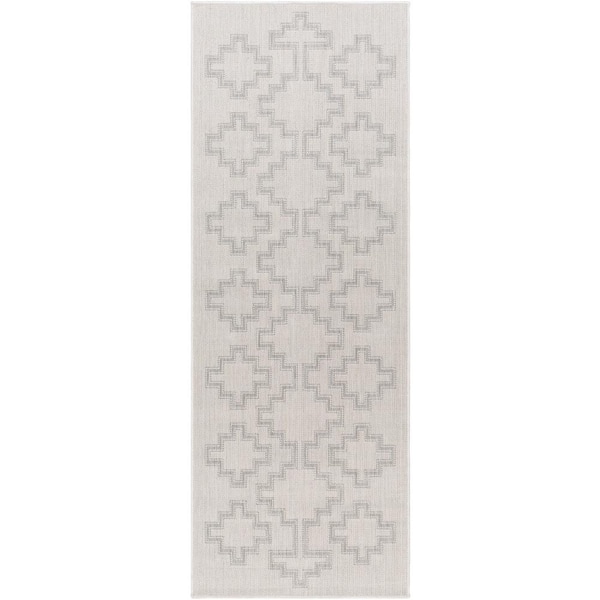 Livabliss Long Beach Gray/Light Gray Tribal 3 ft. x 7 ft. Indoor/Outdoor Runner Indoor/Outdoor Area Rug