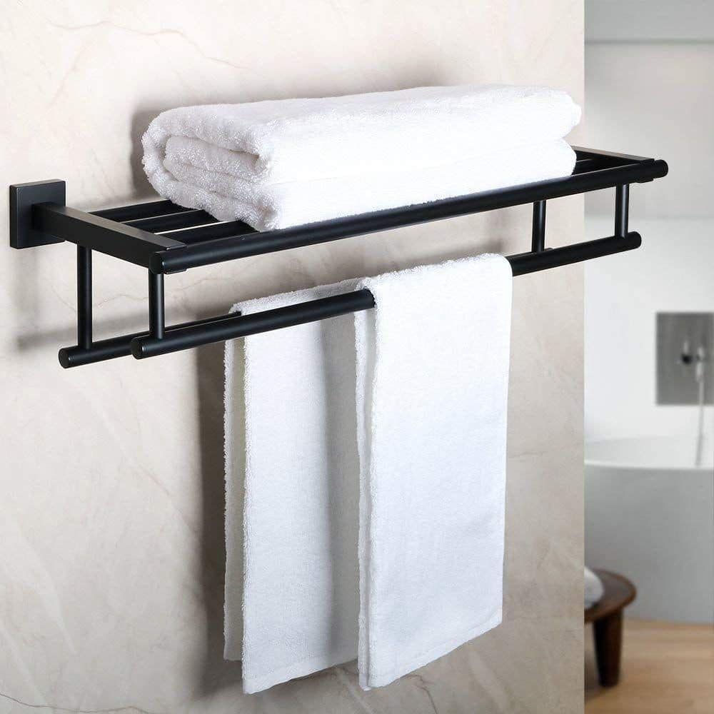 Matte Black Stainless Steel Wall-Mounted Double Towel Rack