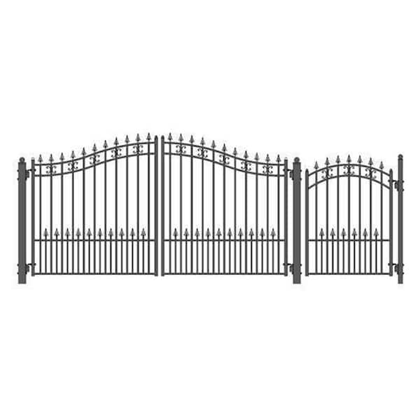 ALEKO St. Louis Style 12 ft. x 4 ft. with Pedestrian Gate Black Steel Swing Dual Driveway Fence Gate