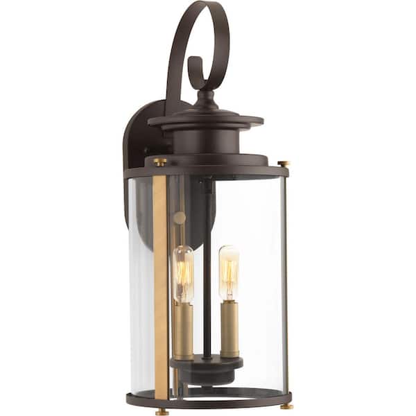 Progress Lighting Squire Collection 2-Light Antique Bronze Clear Glass New Traditional Outdoor Medium Wall Lantern Light
