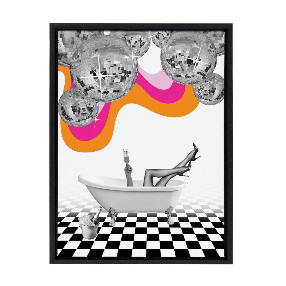 Colorful Disco Bathtub Canvas Print with Black Frame, 18x24