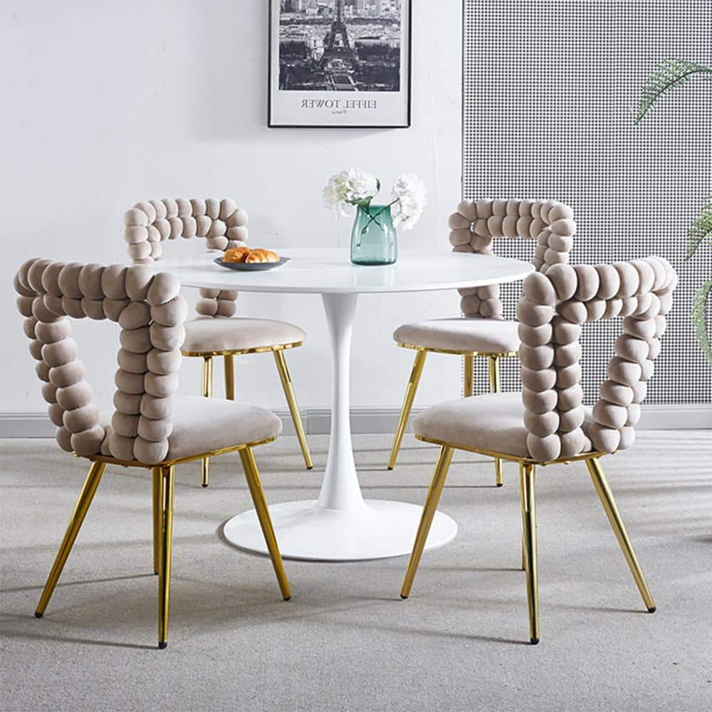 YOFE White and Gold Fabric Upholstered Modern Accent Chair, Side Chair ...