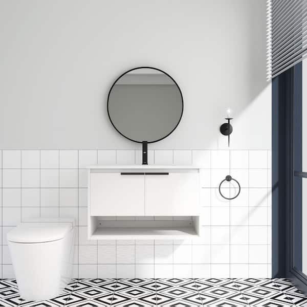 Unbranded 32 in. W x 18.5 in. D x 20.1 in. H Bath Vanity in Plywood with White Vanity Top and Premium Ceramic Single Sink