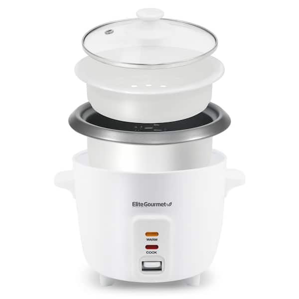Elite Gourmet 6-Cup Non-Stick Rice Cooker with Steam Tray