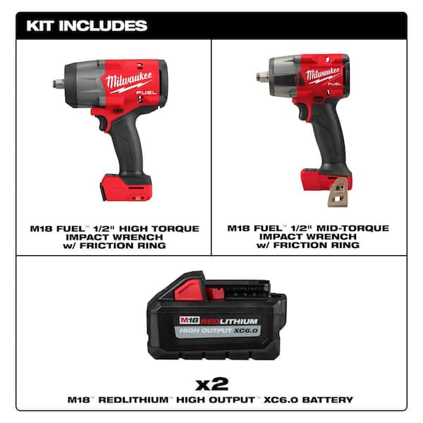 M18 FUEL 18V Lith-Ion Brushless Cordless 1/2 in. Impact Wrench w/ 1/2 in. Mid Torque Impact Wrench & (2) 6.0 Ah Battery