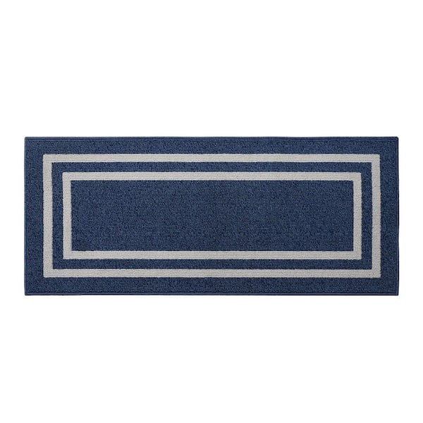 Jean Pierre NEW YORK Double Border Denim Twist/Light Gray 2 ft. x 5 ft. Tufted Border Polypropylene Runner Accent Rug