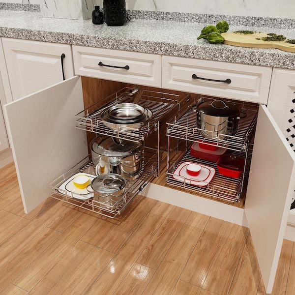 HOMLUX 2-Tier 17 in. W x 21 in. D Silver Metal Individual Pull Out