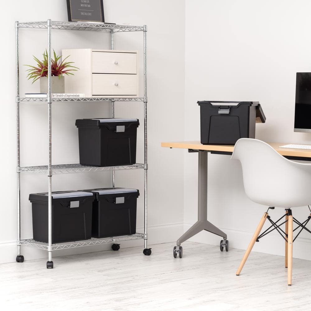 Black Portable Hanging File Box with Organizer Lid