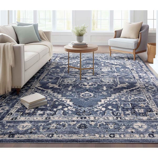 Omaha Camilla Farmhouse, Oriental, Distressed, Denim Blue 2 ft. 3 in. x 7 ft. 3 in. Runner, Area Rug