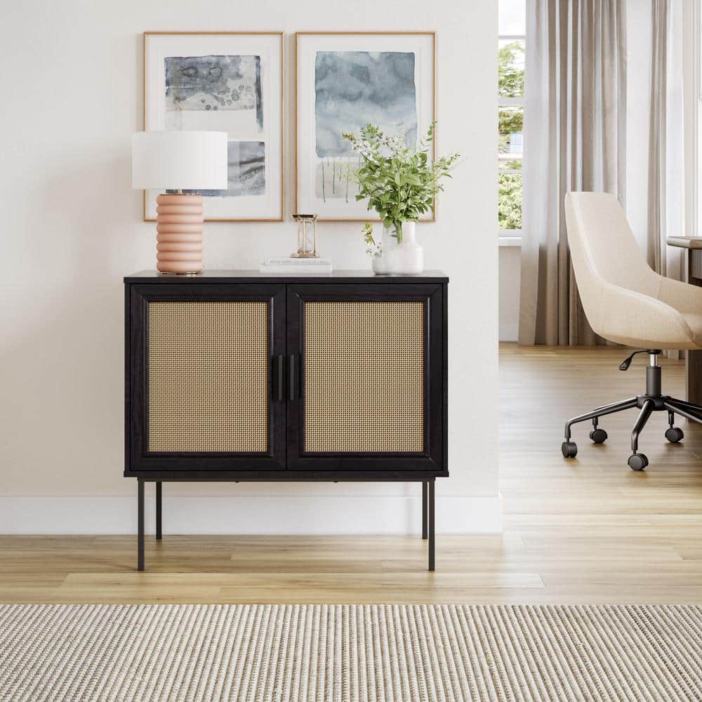CorLiving Emmette Black Wood 31 in. Sideboard Buffet, Black Ravenwood