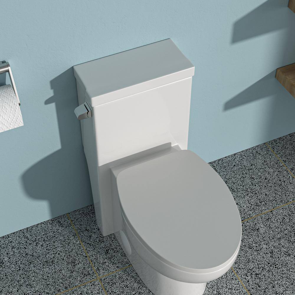 White Ceramic Elongated One-Piece Toilet with Silent Flush