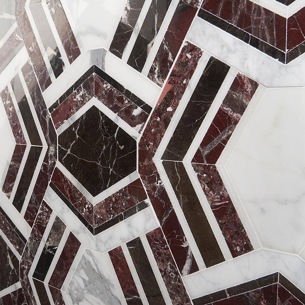 Bordeaux and Maroon Geometric Marble Mosaic Tile 11x18