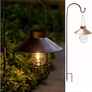 2Pack Solar Metal Hanging Lantern with Shepherd Hook Outdoor Led Garden Lights Brushed Copper