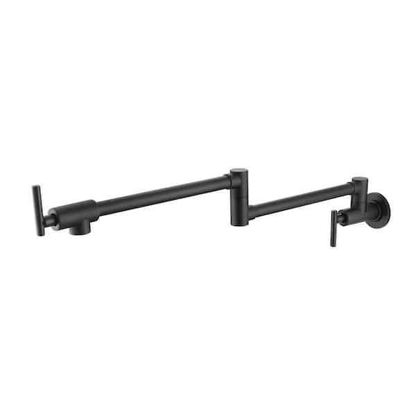 Unbranded Wall Mounted Pot Filler with Double-Handle in Matte Black