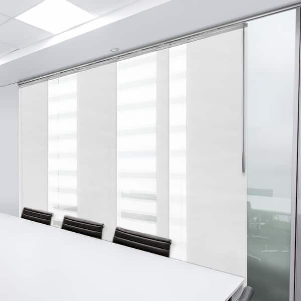 EMOH Vanilla Sky 110 in. - 153 in. W x 94 in. L Adjustable Light Filtering 7-Panel Satin Nickel Panel Track 23.5 in. Slates