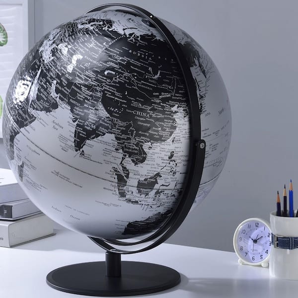 GOGEXX 20.5 in. x 18 in. Black and Silver Globe with 3D Landmasses