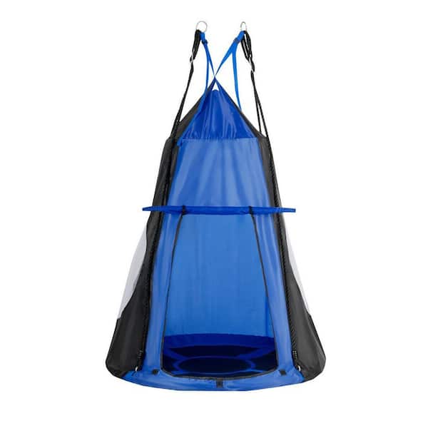 Blue Galvanized Steel Kids Hanging Chair Swing Tent Set Swing Set