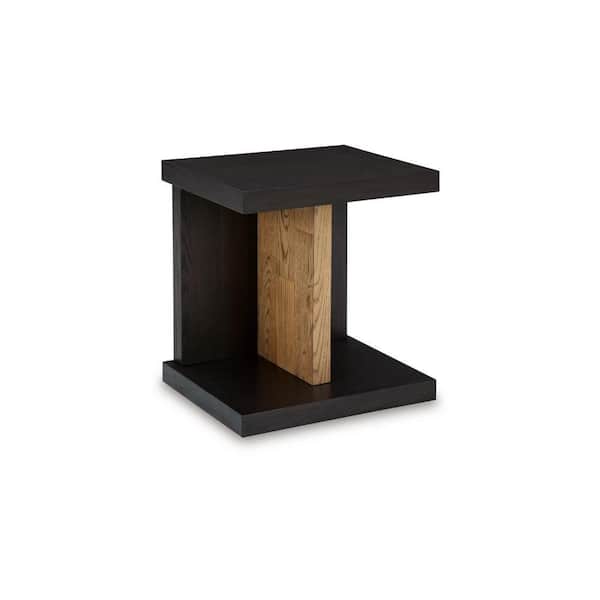 Benjara Copa 18 in. Black and Natural Brown Rectangle Wooden End Table with Dual USB Port