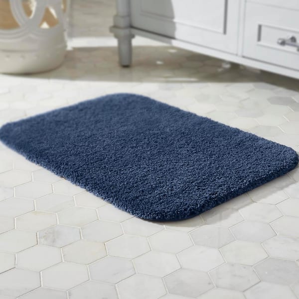 Home Decorators Collection Eloquence Navy 17 in. x 24 in. Nylon Machine Washable Bath Mat