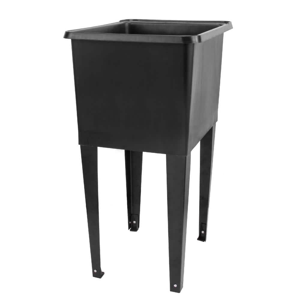 TEHILA 17.75 in. x 23.25 in. Thermoplastic Freestanding Space Saver Utility  Sink in Black - Black Metal Legs with P-Trap Kit 040US8502BLK - The Home
