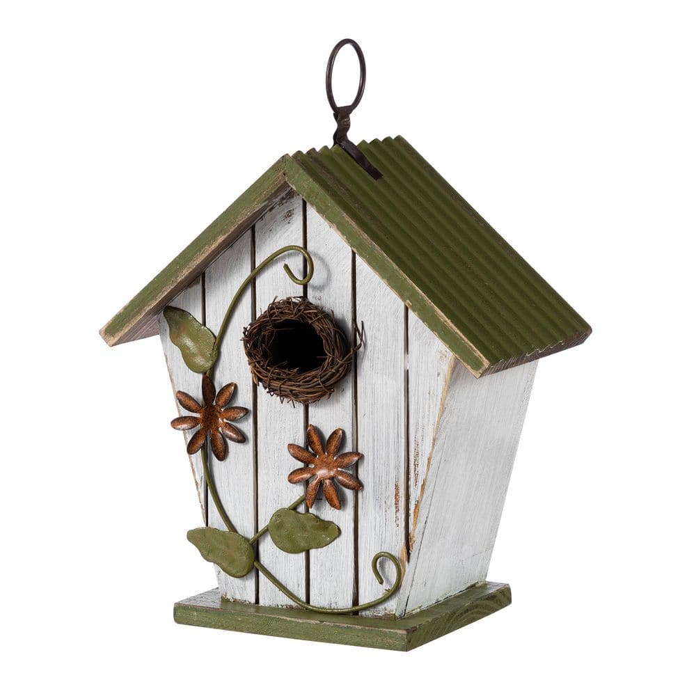 8.75 in. H Distressed Solid Wood Decorative Outdoor Garden Birdhouse with 3D Flower price history on PriceWatchPro