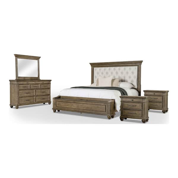 Lander 5-Piece Traditional Aged Oak Wood Queen Panel Bedroom Set