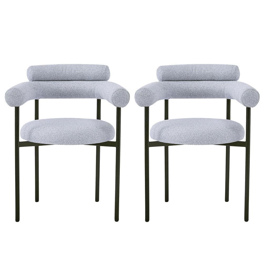 Gray Upholstered Metal Armchair Set with Low Slat Back