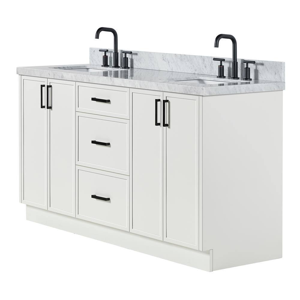 Kelly 67" White Double Sink Vanity with Carrara Marble Top