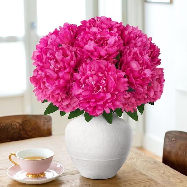 17 in. Magenta Artificial Lush Hybrid Peony Flower Stem Bush Bouquet (Set of 2)