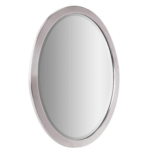 Deco Mirror 23 in. W x 29 in. H Classic Oval Metal Framed Beveled Vanity Wall Mirror in Chrome