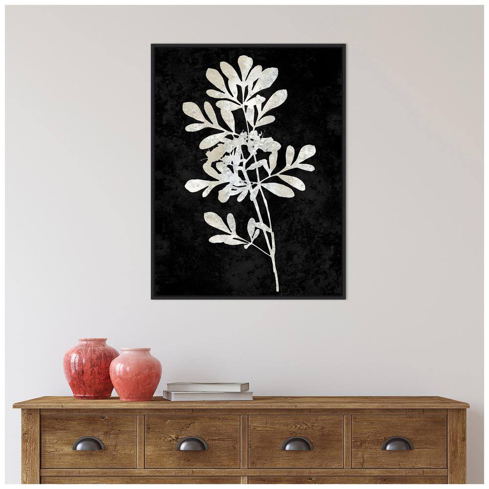 Plant Life White on Black Canvas Wall Art with Black Frame
