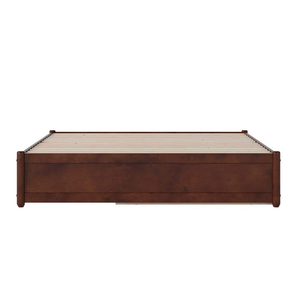 Barcelona Queen Walnut Wood Platform Bed with Twin XL Trundle